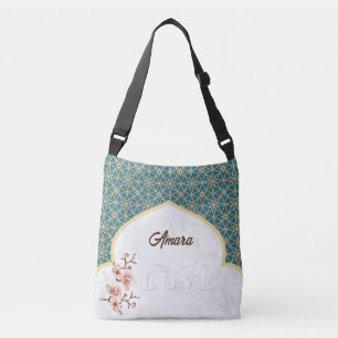 Elegant Arabesque Arch Deep Teal & Gold Crossbody Bag
