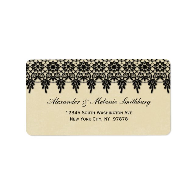 Elegant arabesque black lace address label (Front)