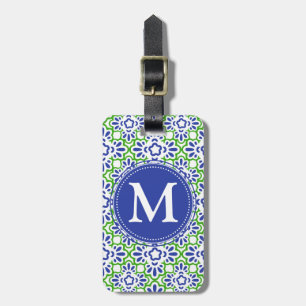 Elegant Arabesque Damask Blue & Green Personalised Luggage Tag