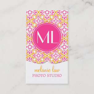 Elegant Arabesque Damask Hot Pink Personalised Business Card