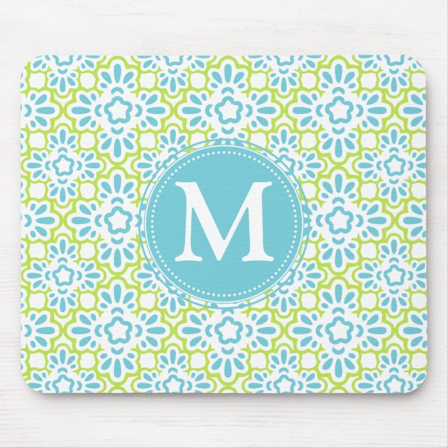 Elegant Arabesque Damask Turquoise Personalised Mouse Mat (Front)
