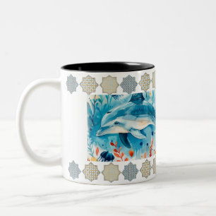 Elegant Arabesque Tile Pattern Mug" Two-Tone Coffee Mug