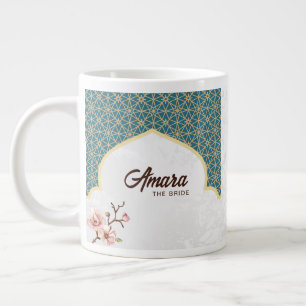 Elegant Arabesque Wedding Mug   Deep Teal & Gold 
