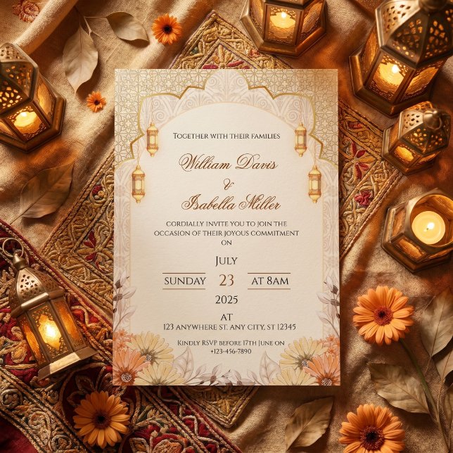 Elegant Arabic Lantern Floral Wedding Invitation (Creator Uploaded)
