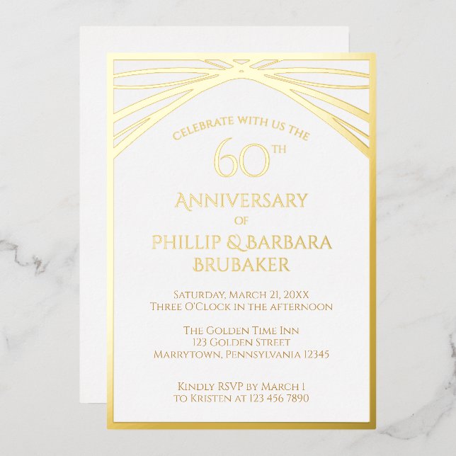 Elegant Arch 60th Wedding Anniversary Party Gold (Front/Back)