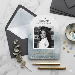 Elegant Arch Blue Marble Graduation Photo  Invitation
