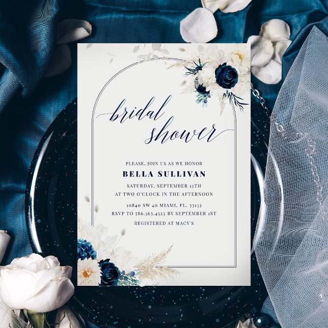 Elegant Arch Blue & White Floral Bridal Shower Invitation (Creator Uploaded)
