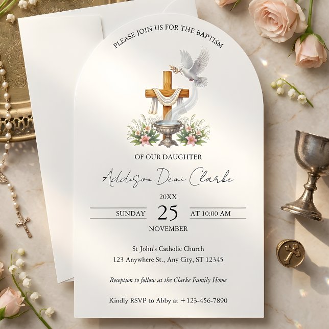 Elegant Arch Catholic Baptism Invitation  (Elegant Arch Catholic Baptism Invitation)