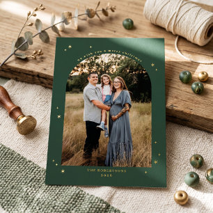Elegant Arch Christmas Photo - Green Foil Holiday Card