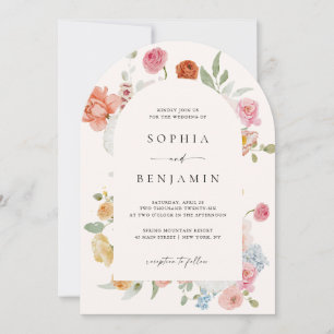 Elegant Arch Colourful Spring Flowers Wedding Invitation