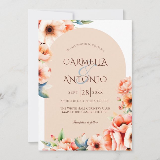 Elegant Arch Detail Peach Wedding Invitation (Front)