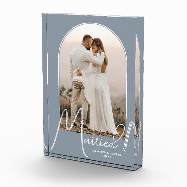 Elegant Arch Dusty Blue Wedding Photo Block (Right)