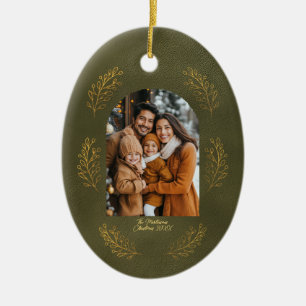 Elegant Arch Family Photo Leaves Green Christmas Ceramic Tree Decoration