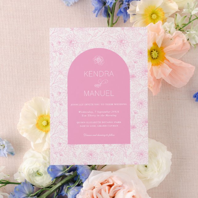 Elegant Arch Floral Toile Blush Pink Wedding Invitation (Creator Uploaded)