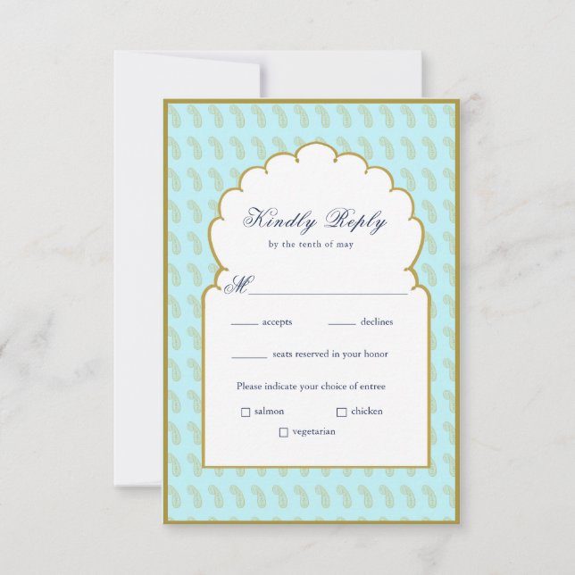 Elegant Arch frame Aqua Indian wedding  RSVP Card (Front)