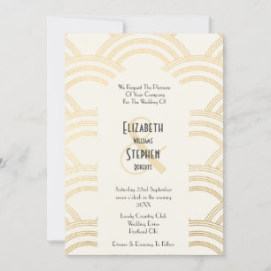 Elegant Arch Gatsby Art Deco 1920's Ivory & Gold Invitation