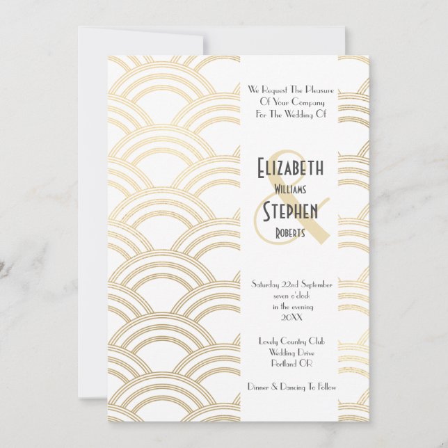 Elegant Arch Gatsby Art Deco 1920's White & Gold Invitation (Front)