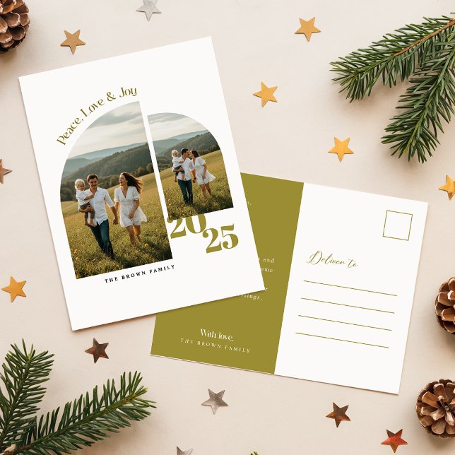 Elegant Arch Geometric Family Two Photo Christmas Holiday Postcard (Creator Uploaded)