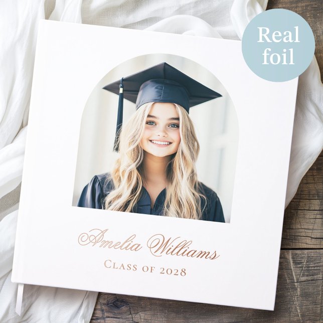 Elegant arch graduate photo name class white real guest book (Elegant arch graduate photo name class white real foil guest book)