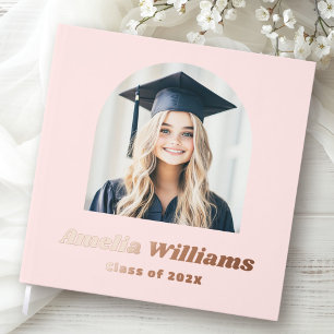 Elegant arch graduate photo retro name class pink guest book