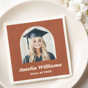 Elegant arch graduate photo retro name terracotta napkin