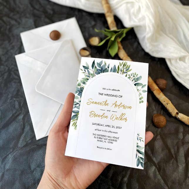 Elegant Arch Greenery Floral Foliage Wedding Invitation (Creator Uploaded)
