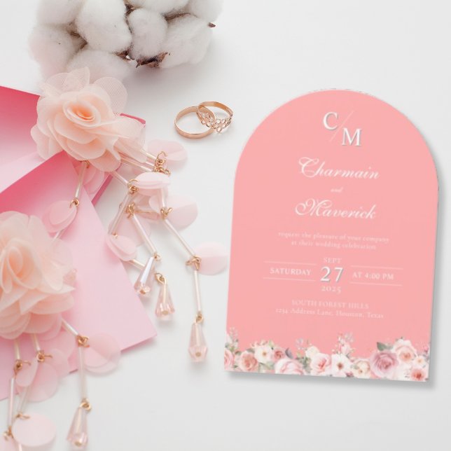 Elegant Arch Light Pink Monogram Wedding Invitation (Creator Uploaded)