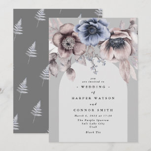 Elegant Arch Light Winter Grey Floral Wedding Invitation