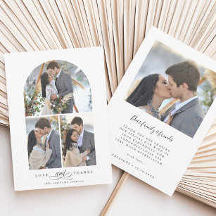 Elegant Arch Love and Thanks 4 Photo Wedding  Thank You Card