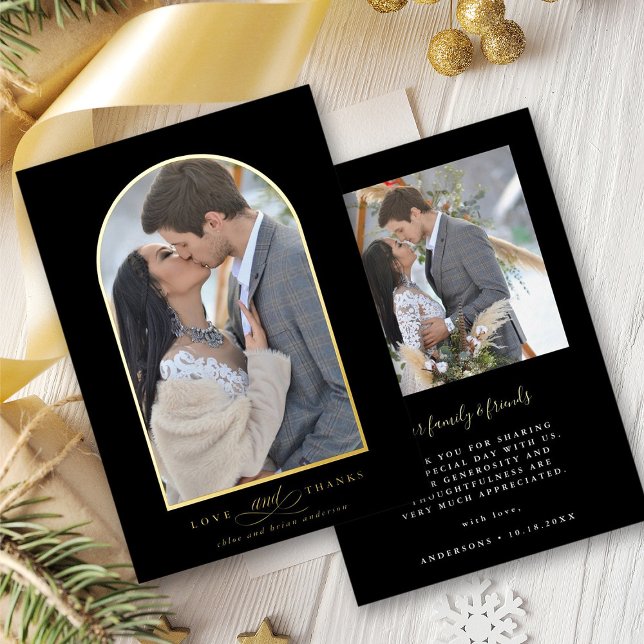 Elegant Arch Love & Thanks Photo Wedding Thank You (Front & Back)
