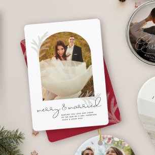 Elegant Arch Merry & Married Modern Spruce Holiday Card