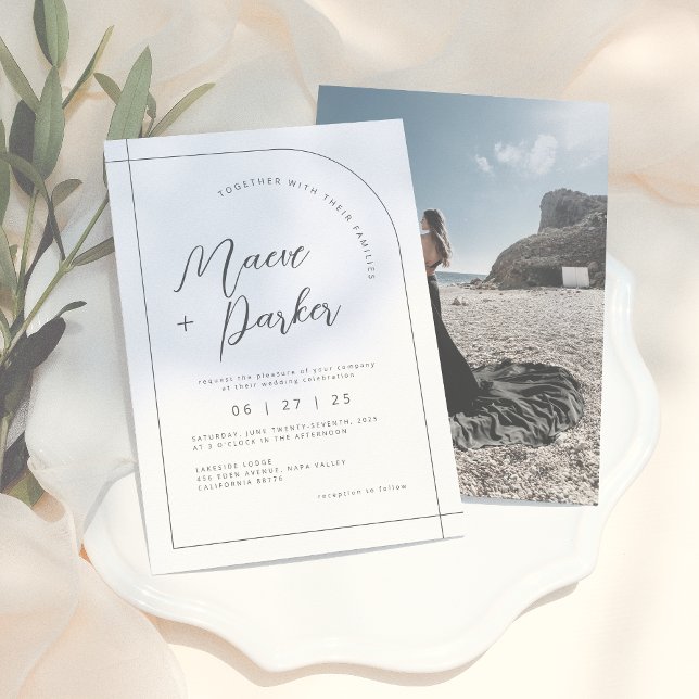 Elegant Arch & Modern Calligraphy Photo Wedding Invitation (Creator Uploaded)