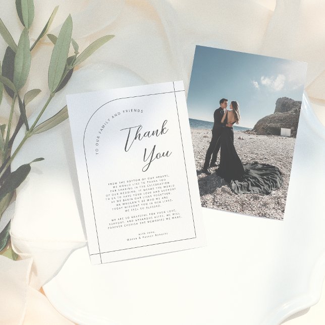 Elegant Arch & Modern Calligraphy Photo Wedding Thank You Card (Creator Uploaded)