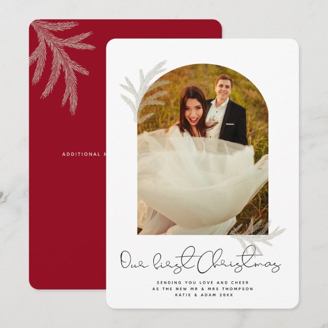 Elegant Arch | OUR FIRST CHRISTMAS Modern Spruce Holiday Card (Front/Back)