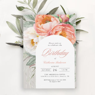Elegant Arch Peach Floral Birthday Invitation