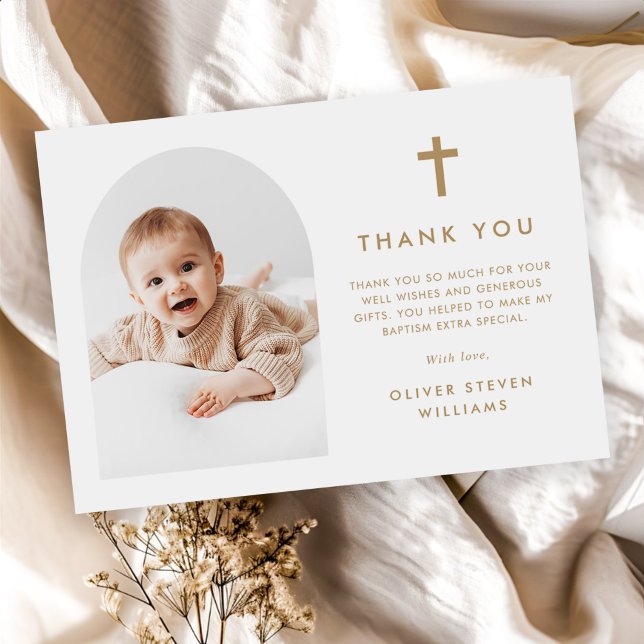 Elegant Arch Photo Baptism Thank You Card (Creator Uploaded)