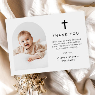 Elegant Arch Photo Baptism Thank You Card