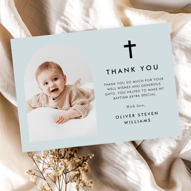 Elegant Arch Photo Baptism Thank You Card (Creator Uploaded)
