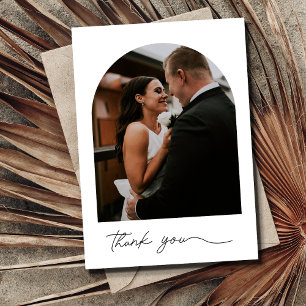 Elegant Arch Photo Black White Wedding Thank You  Card