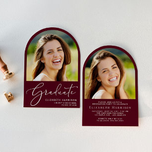 Elegant Arch Photo Burgundy Graduation Party Invitation