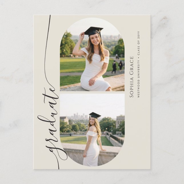Elegant Arch Photo Collage Graduation Invitation Postcard (Front)