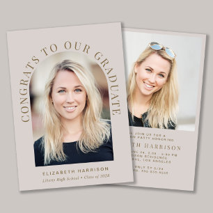 Elegant Arch Photo Cream Gold Graduation Party Invitation