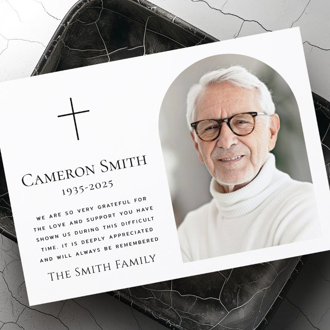 Elegant arch photo cross funeral sympathy thank you card (Elegant arch photo cross funeral sympathy thank you card)