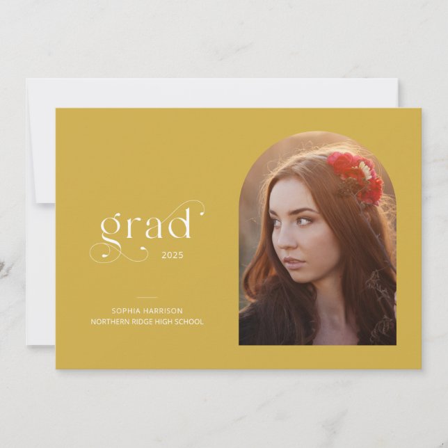 Elegant Arch Photo Earthy Yellow Graduation Party Invitation (Front)