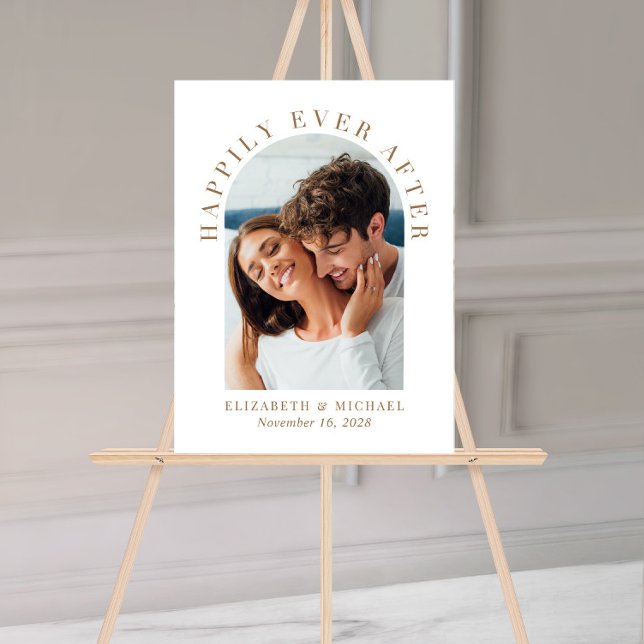 Elegant Arch Photo Gold White Wedding Welcome Acrylic Sign (Creator Uploaded)