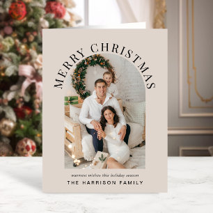 Elegant Arch Photo Merry Christmas Taupe Holiday Card