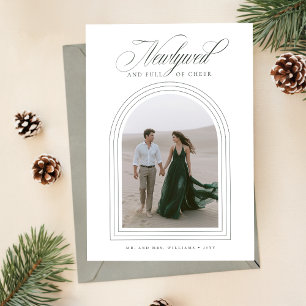 Elegant Arch Photo Newlywed Married Christmas Holiday Card