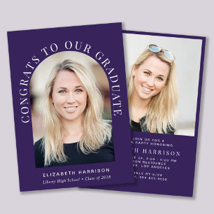 Elegant Arch Photo Purple Graduation Party Invitation