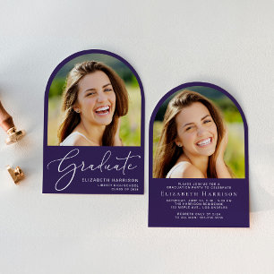 Elegant Arch Photo Purple Graduation Party Invitation