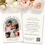 Elegant Arch Photo QR Code Cream Wedding Reception Invitation<br><div class="desc">Chic light cream elopement or private wedding announcement and reception invitation. The front features your photo in an arched frame and "Happily Ever After Party" in elegant typography. Under your photo, add your first names, wedding date and location. On the reverse side, personalise your invitation, add your names in a...</div>